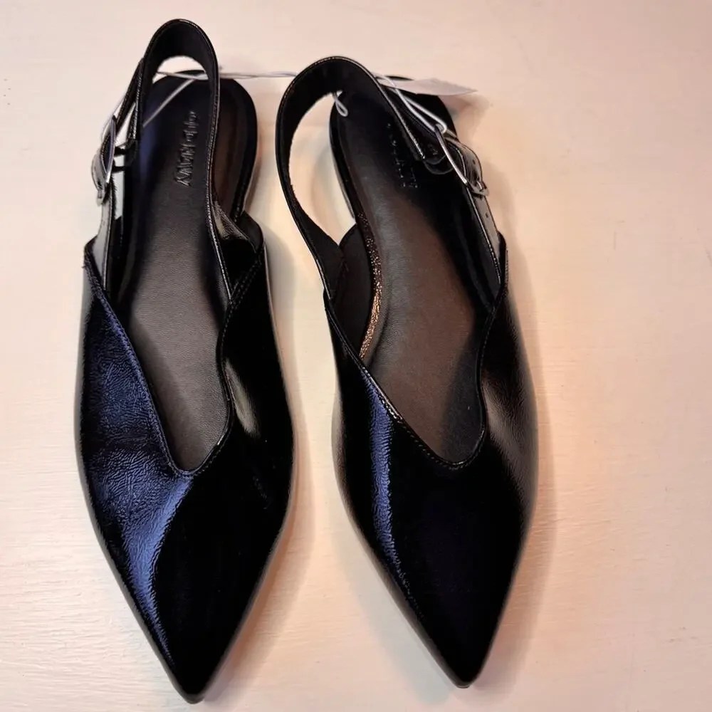 Old Navy Black  Ankle Buckle Slingback Pointed Toe Women's Shoes Sz 9 NWT